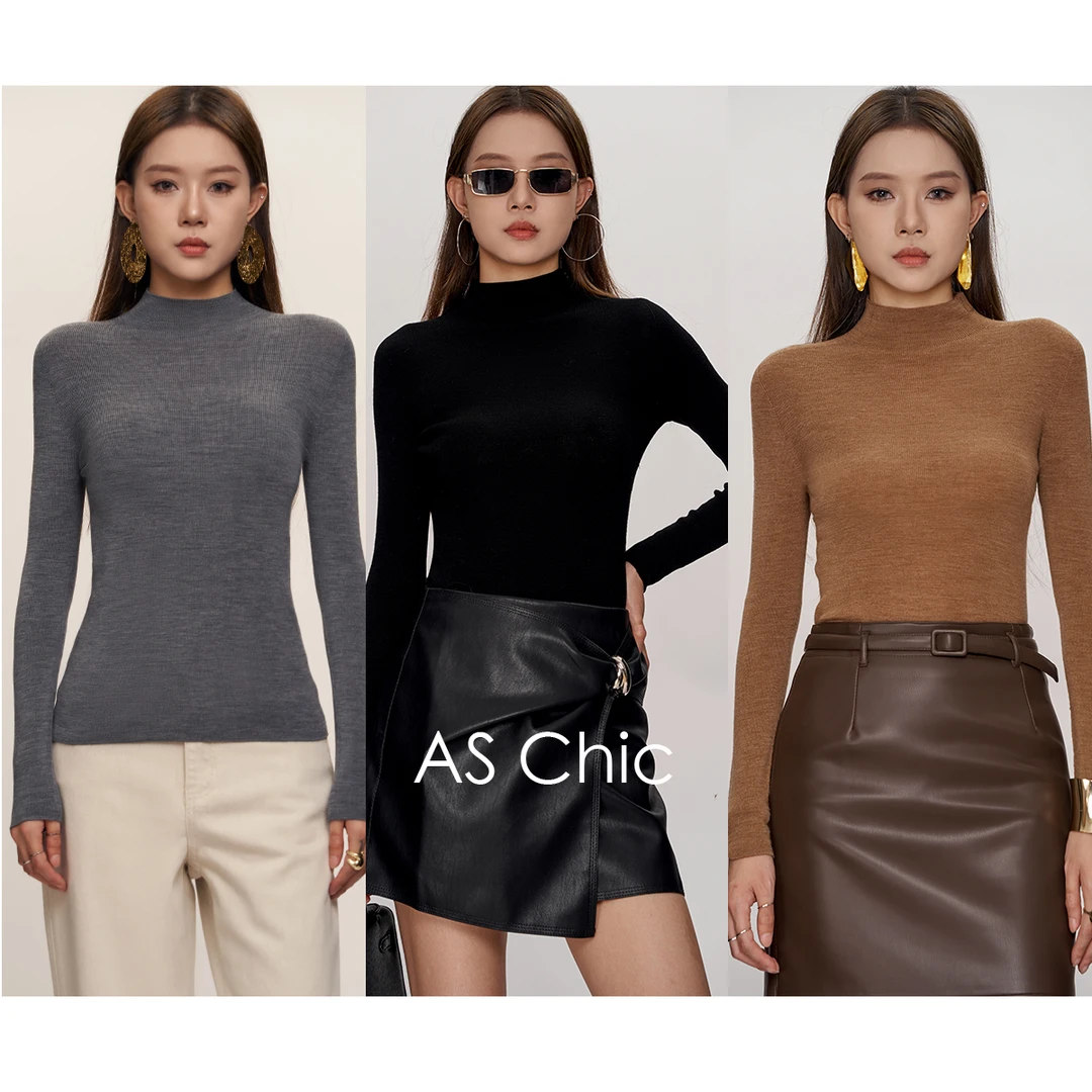 AS chicAW（半高领）扬子纱无缝一线成衣长袖打底衫ASM1519