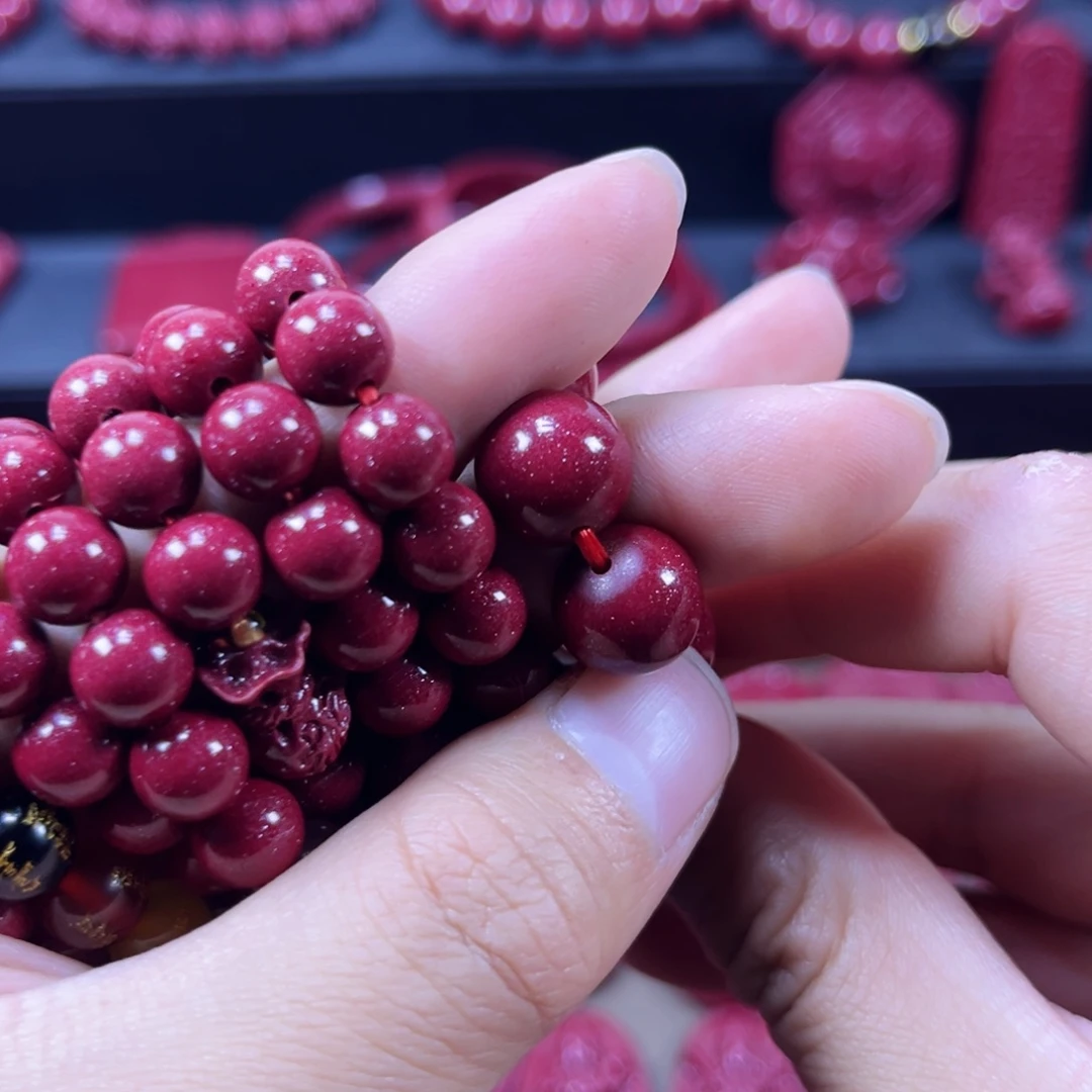 天然辰砂12素珠子2颗