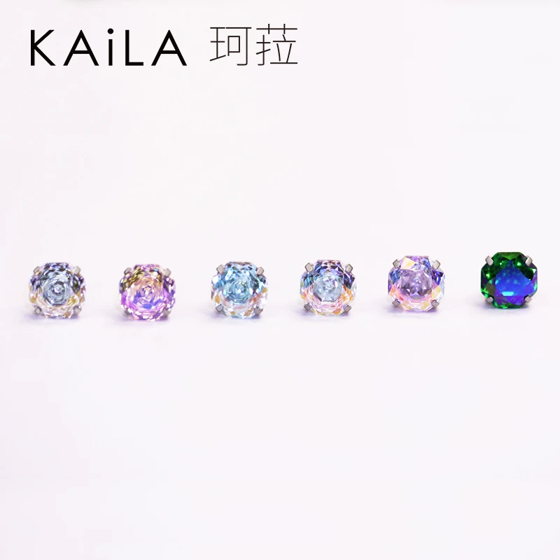 合金锆石耳饰 F136钛合金玫瑰切锆石耳钉女养耳洞睡觉免摘爆款