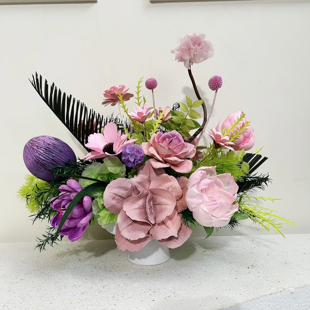粉色高级永生花干花混搭客厅玄关餐边柜摆件~成品花艺不退换