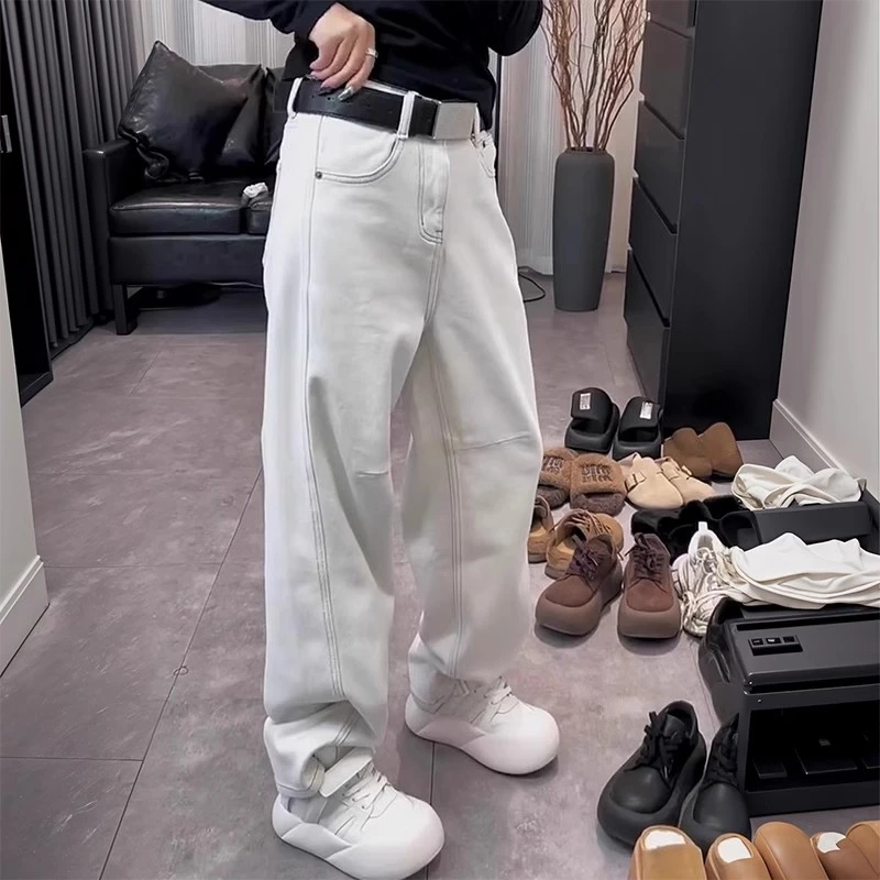 冬季新款加绒加厚保暖阔腿牛仔裤女高腰宽松显瘦百搭休闲直筒裤子