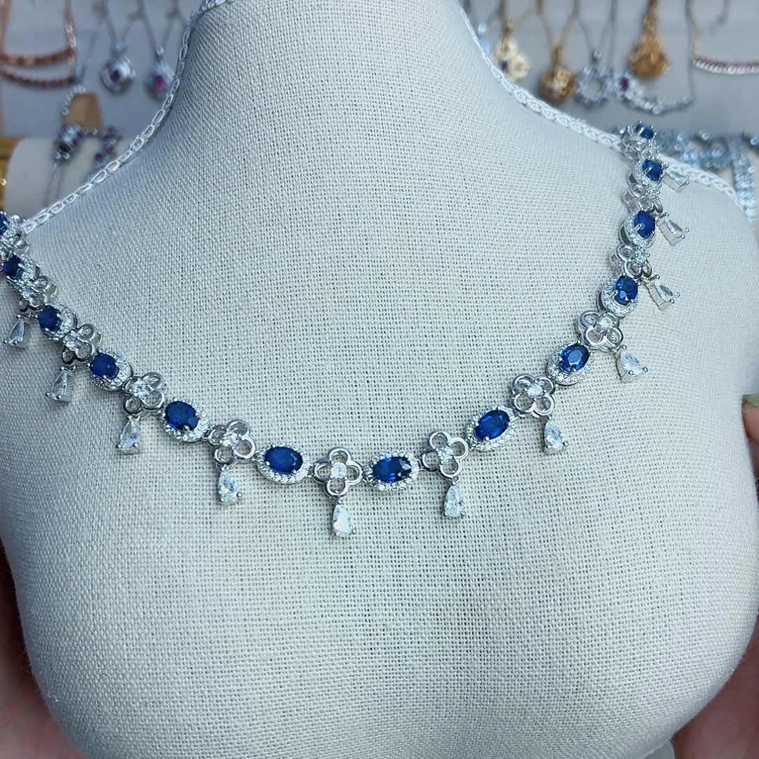 蓝宝石项链银S925镶嵌