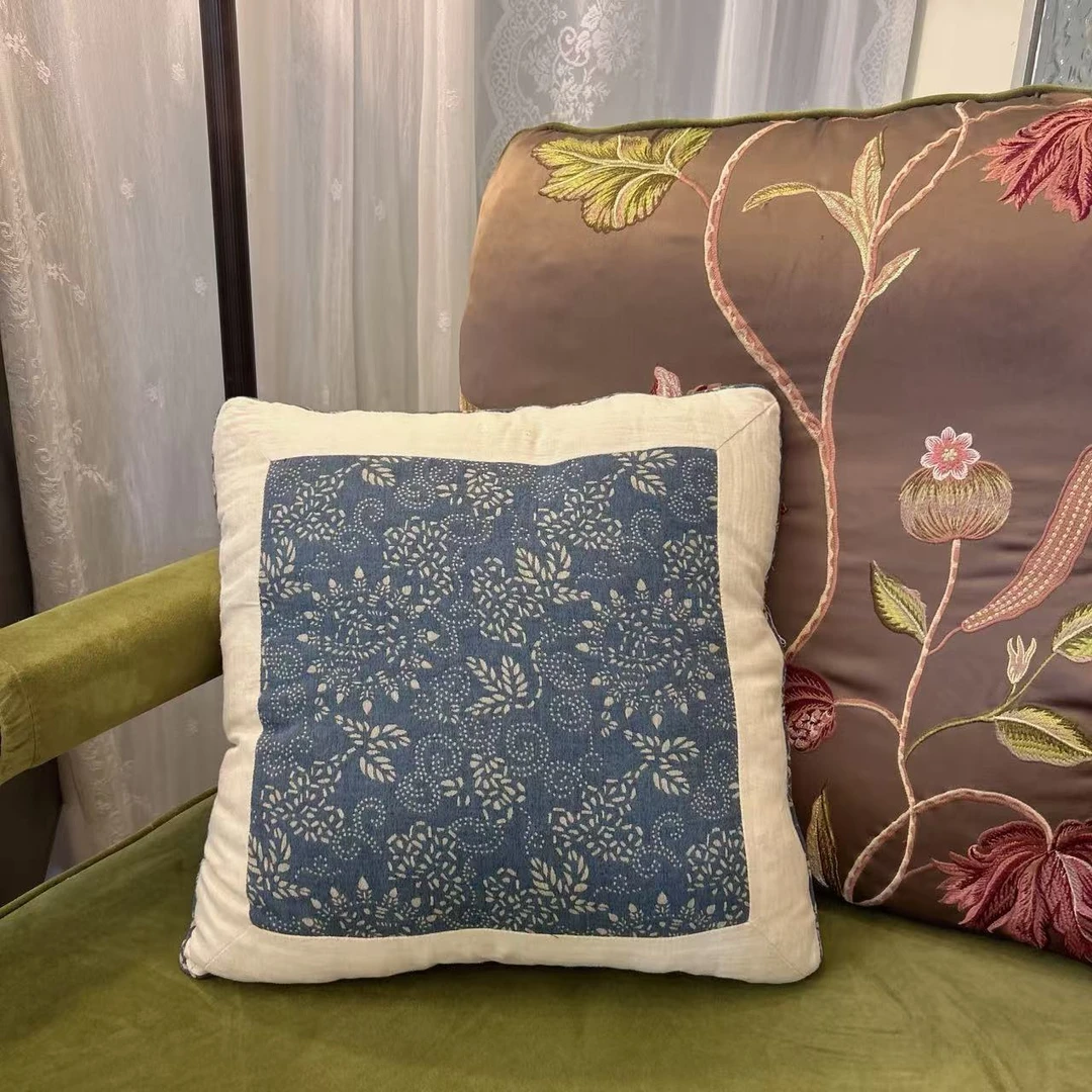 【雅趣】等风来 蓝印花棉麻抱枕 复古文艺的亚麻靠枕垫40X40坐垫