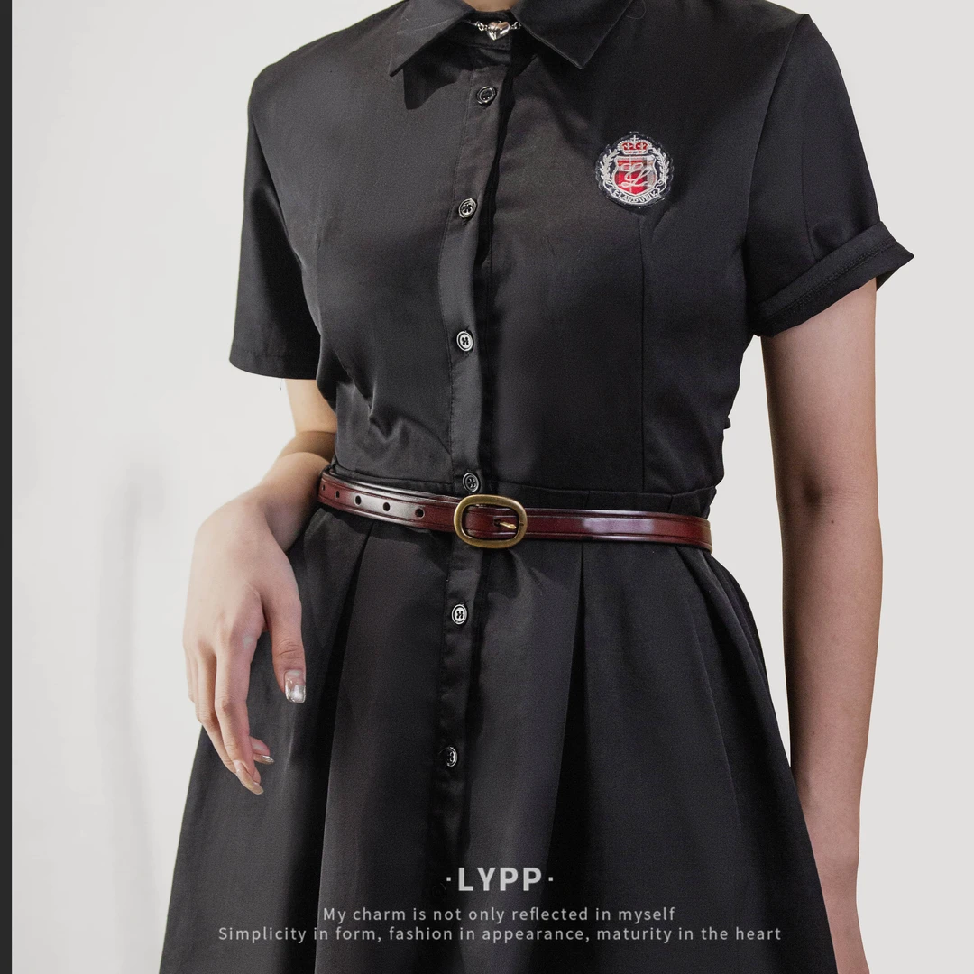 老友皮皮潮流头层牛皮女士牛仔腰带手工复古真皮针扣简约皮带光面