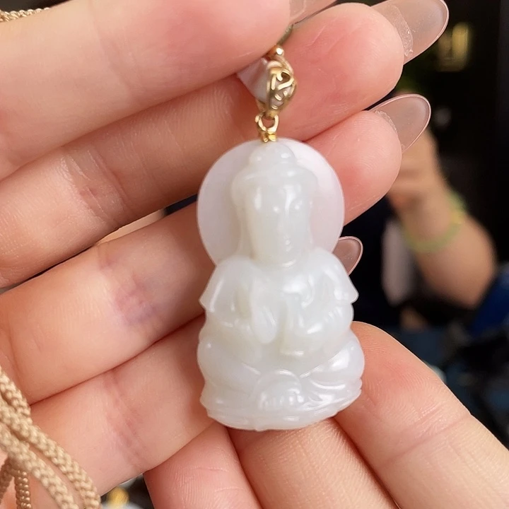 和田玉18K金镶嵌颈饰定制发货