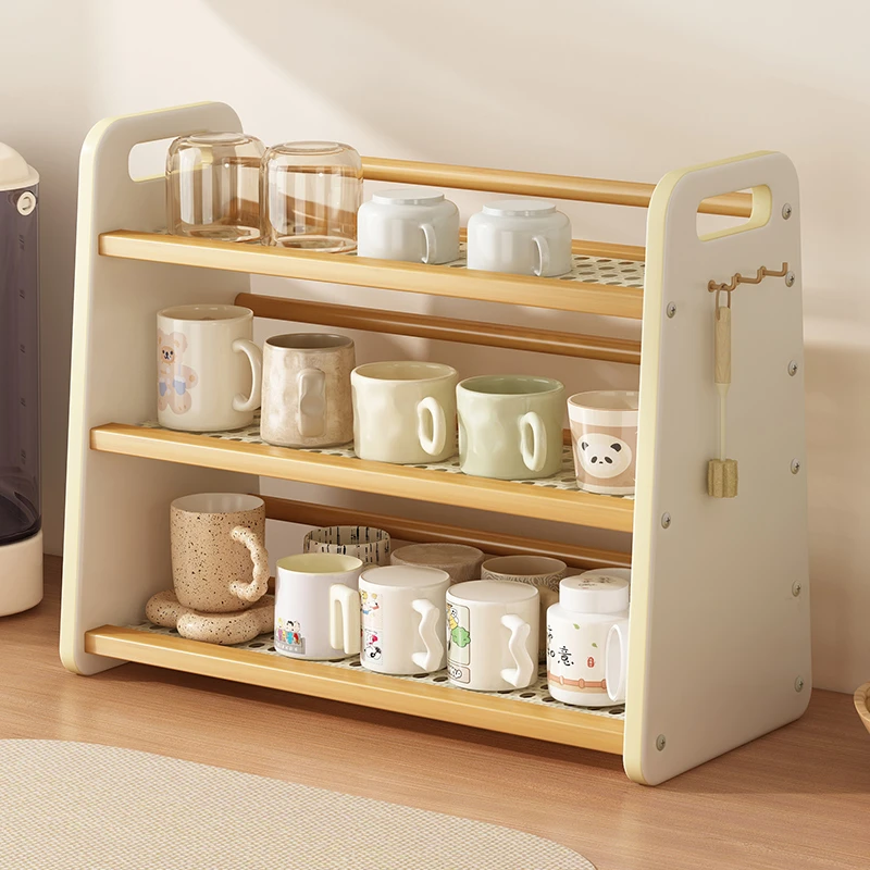 桌面杯架风多层茶具茶杯置物架厨房台面调料收纳架餐桌架木质