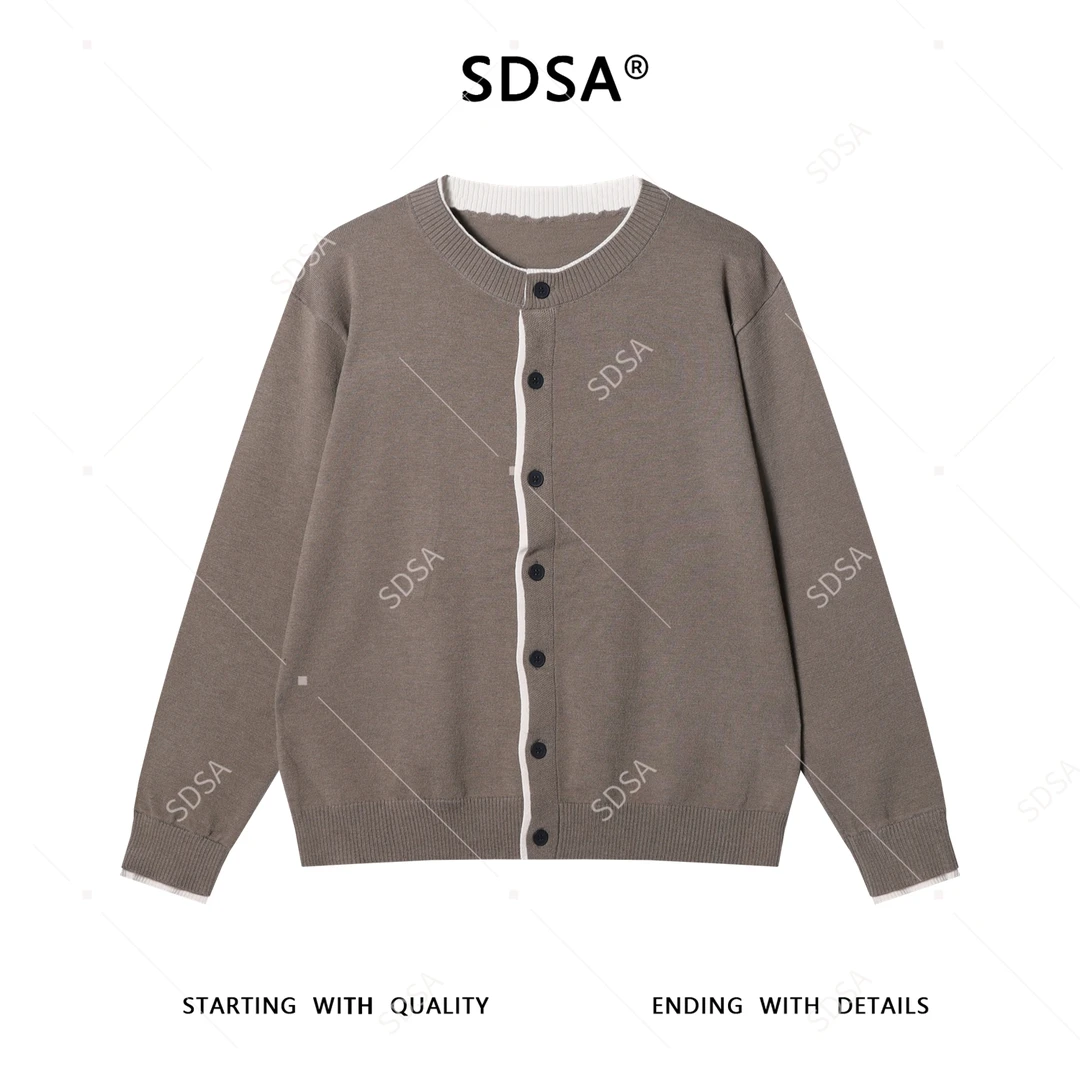 SDSA男士秋冬新款痞帅男装韩版圆领开衫针织假两件撞色毛衣百搭