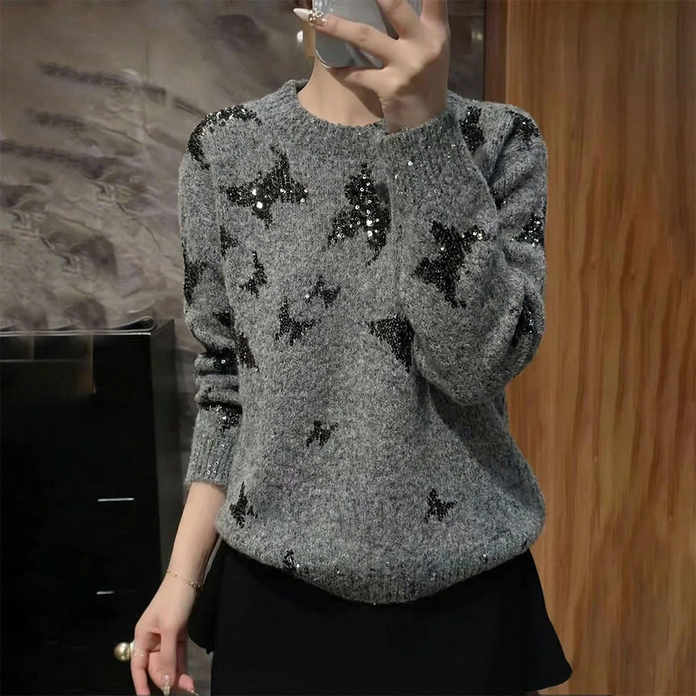 灰色套头毛衣女士秋冬慵懒高级感减龄宽松显瘦加厚内搭针织衫上衣