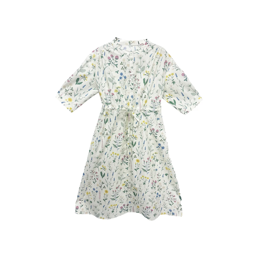 【橙庐】102201原创纯棉小碎花圆领前扣连衣裙 春夏时尚宽松娃娃裙