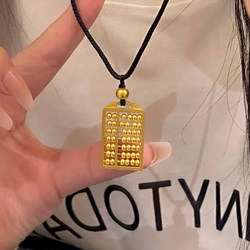 铜合金布艺项链 祥云算盘项链国潮新中式百搭如意算盘锁骨链