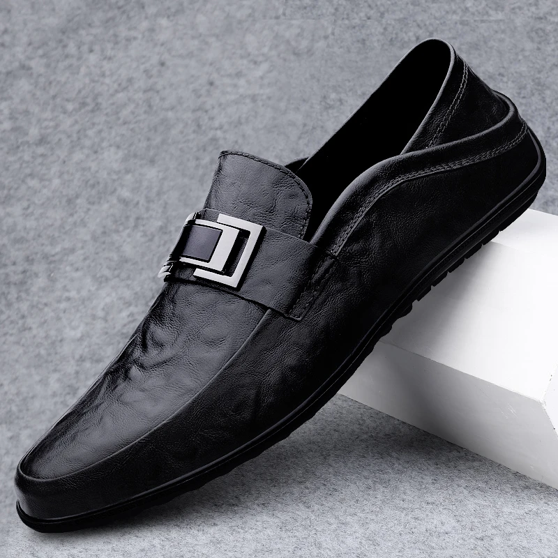 豆豆鞋男透气时尚潮流百搭简约商务鞋一脚蹬软底复古通勤休闲皮鞋