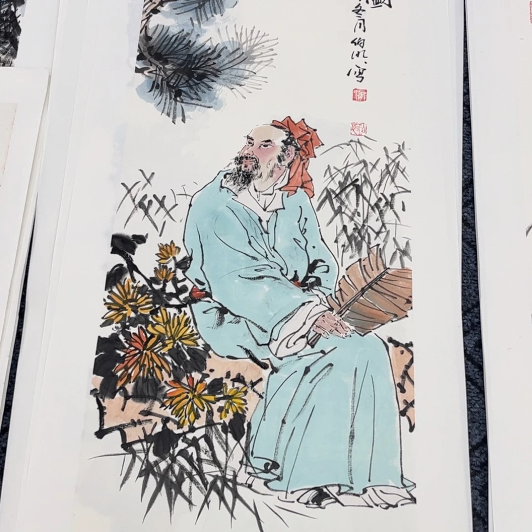 钓***5国画四尺对开人物