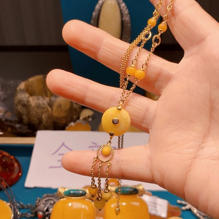 琥珀颈饰未镶嵌波兰设计款琥珀蜜蜡
