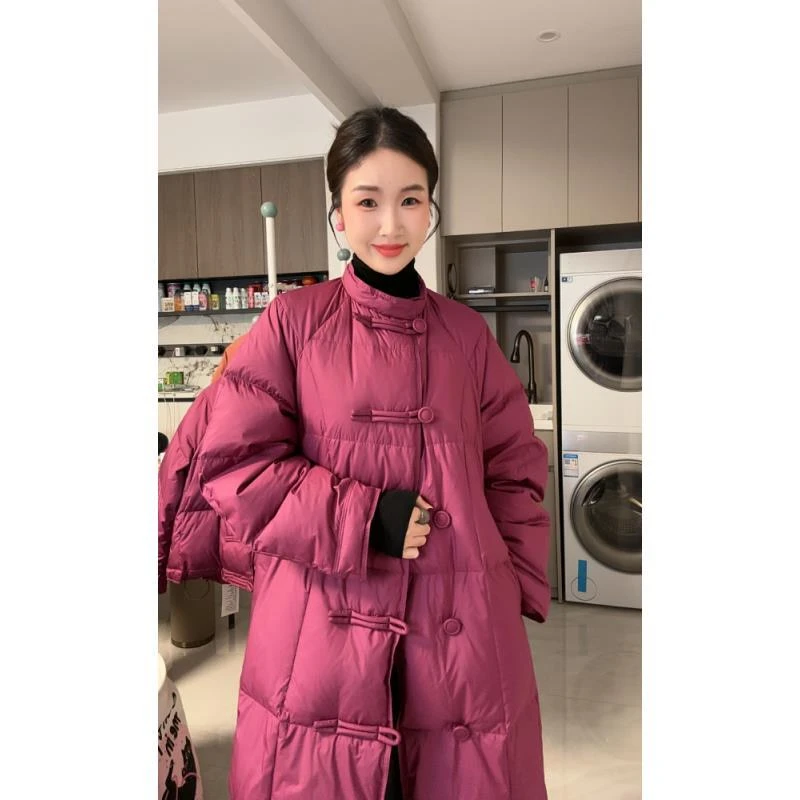 月月自制 新中式长款立领白鸭绒羽绒服宽松显瘦廓形外套女