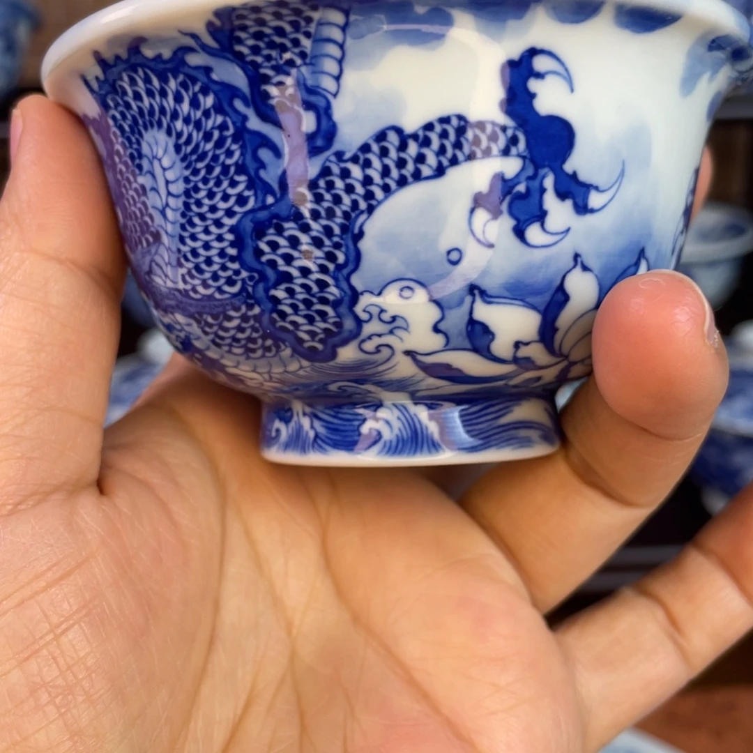 掌***林景德镇陶瓷艺术莲花龙压手杯