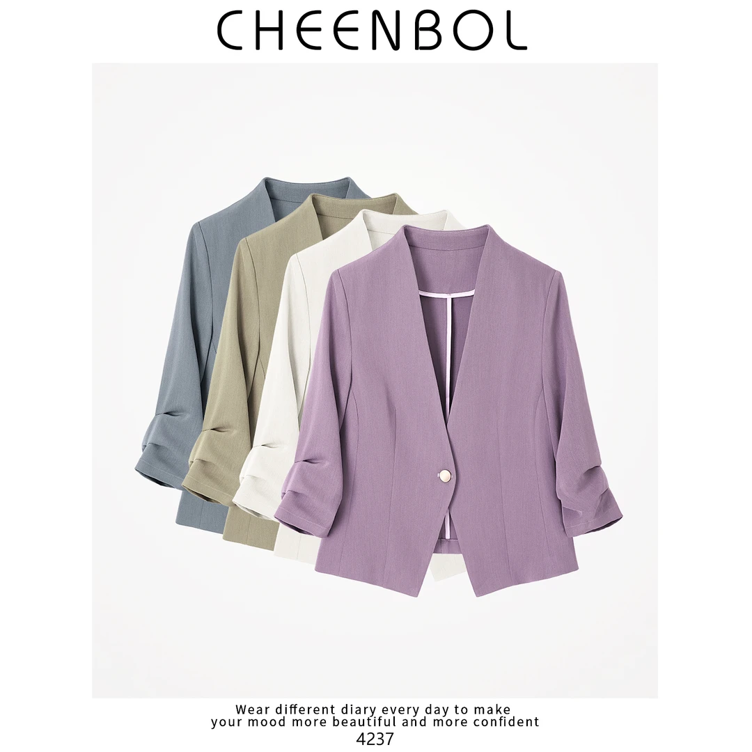 4237春夏新款西装外套女设计感小众堆堆袖休闲简约百搭小个子上衣