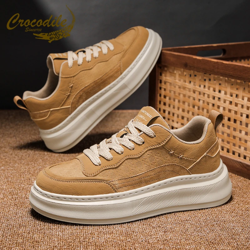 鳄鱼恤男鞋冬季2025新款欧洲站厚底板鞋高级感增高运动男士休闲鞋