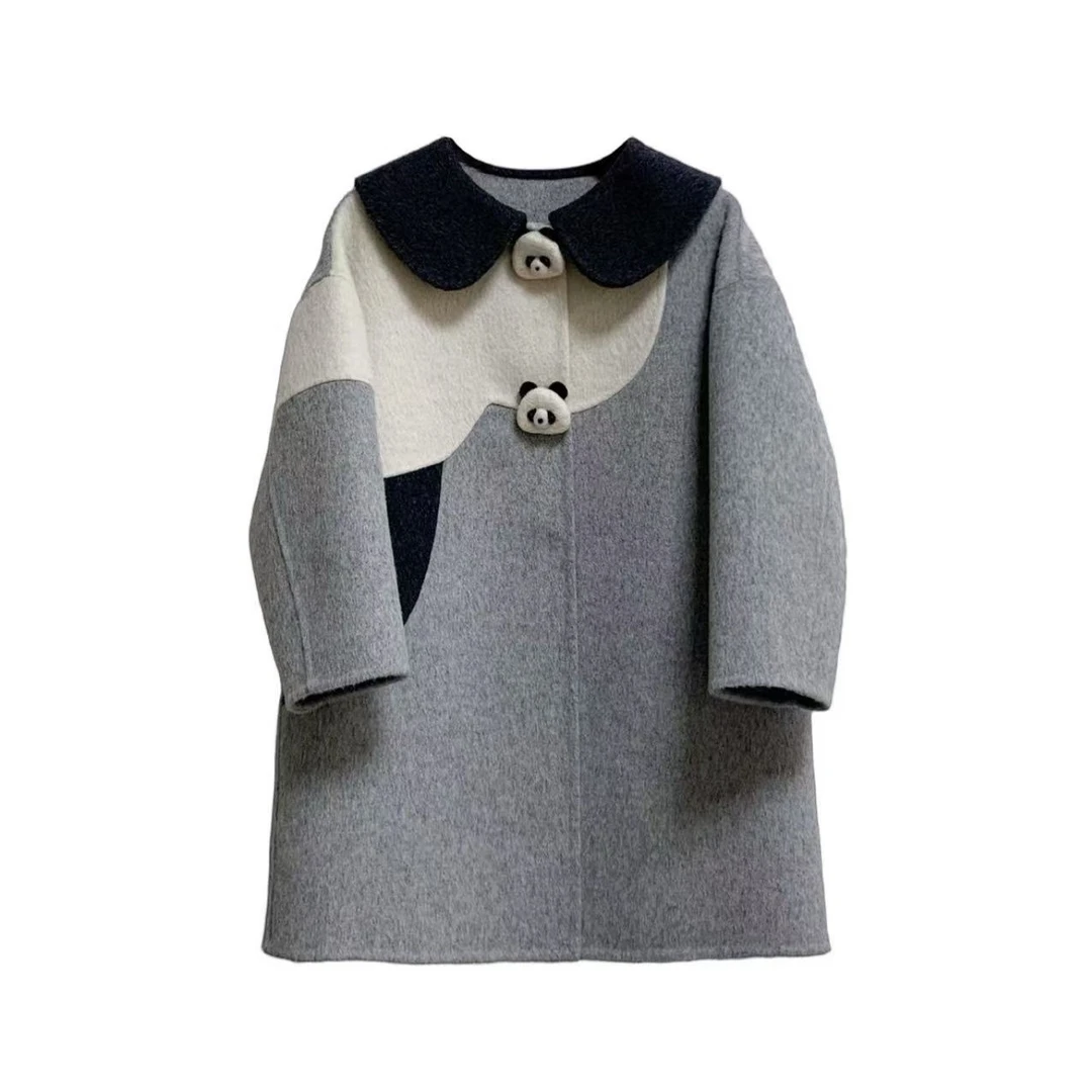 【直播专属】秘密花园秋冬款女童可爱熊猫扣中长款羊毛呢外套M6667