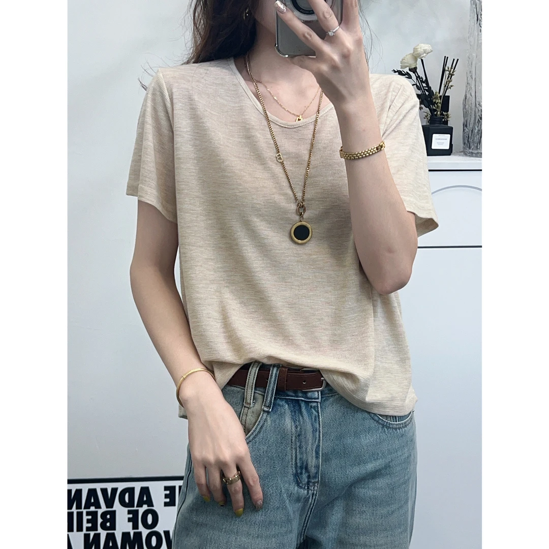 夏季百搭T恤女宽松显瘦休闲纯色D30
