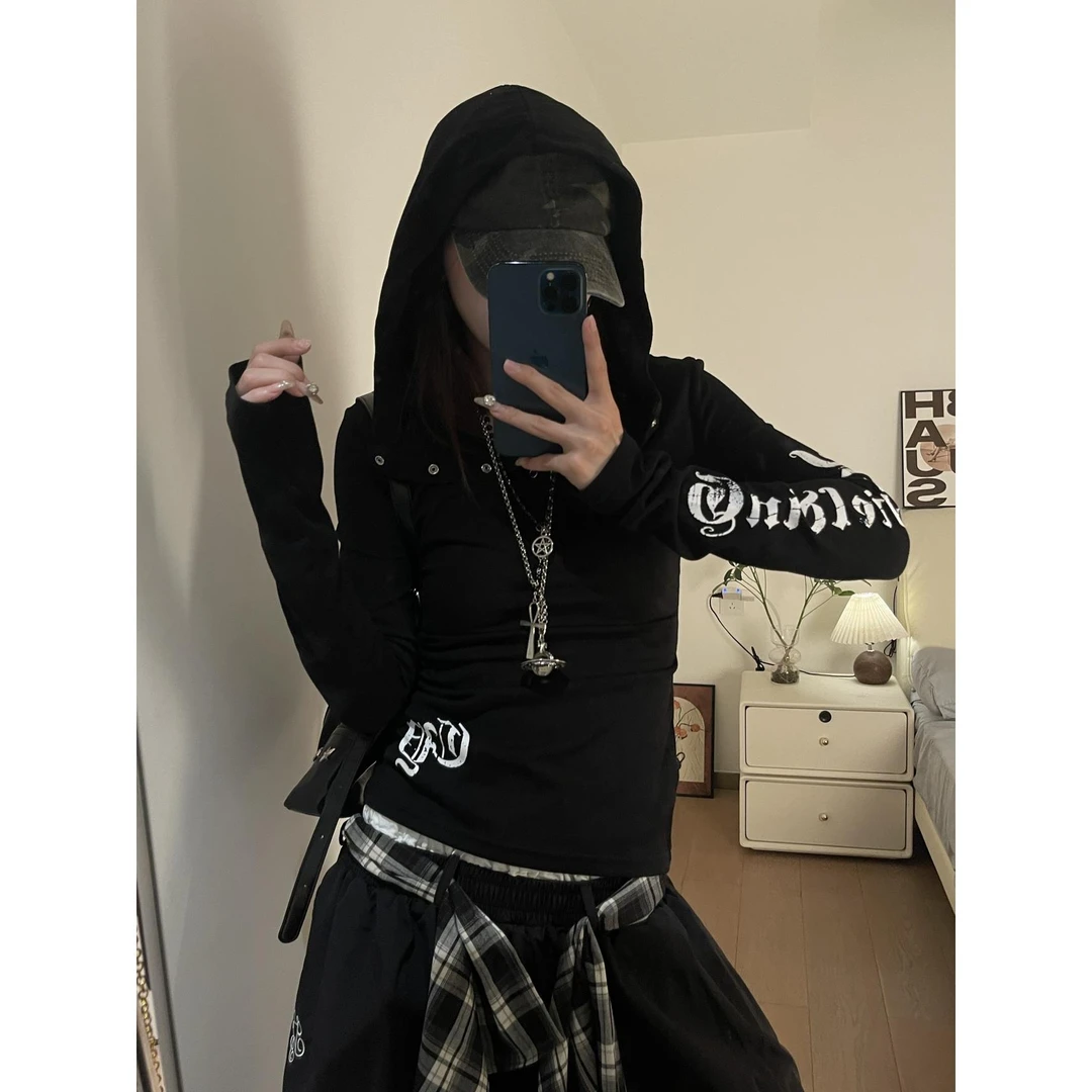 罩衫薄纱上衣女夏季薄款长袖t恤宽松连帽修身美式辣妹