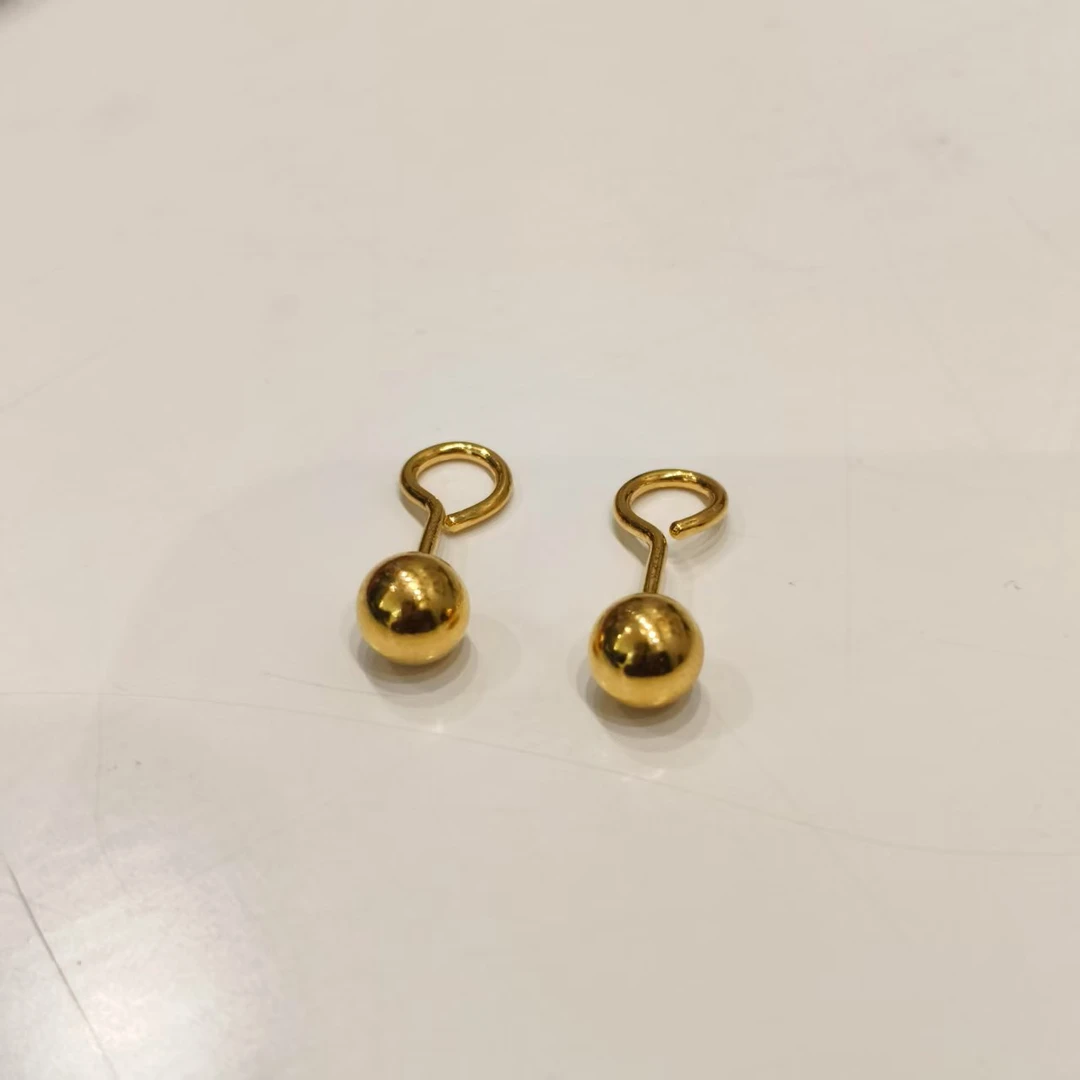 CBAI/菜百LDG足金耳钉足金990炮钉弯钩