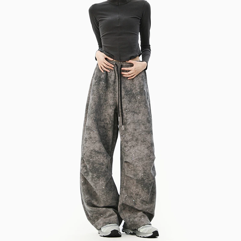 废土风设计感褶皱伞兵裤男款春季美式嘻哈运动卫裤宽松直筒工装裤