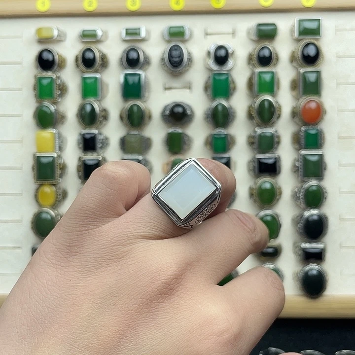 和田玉银S925镶嵌戒指