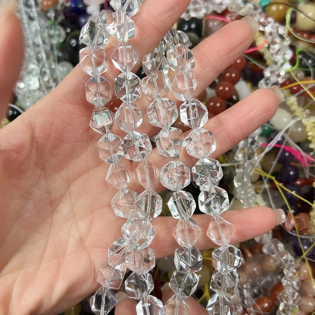 玛瑙/玉髓未镶嵌珠宝半成品，压电白水晶切面大长条