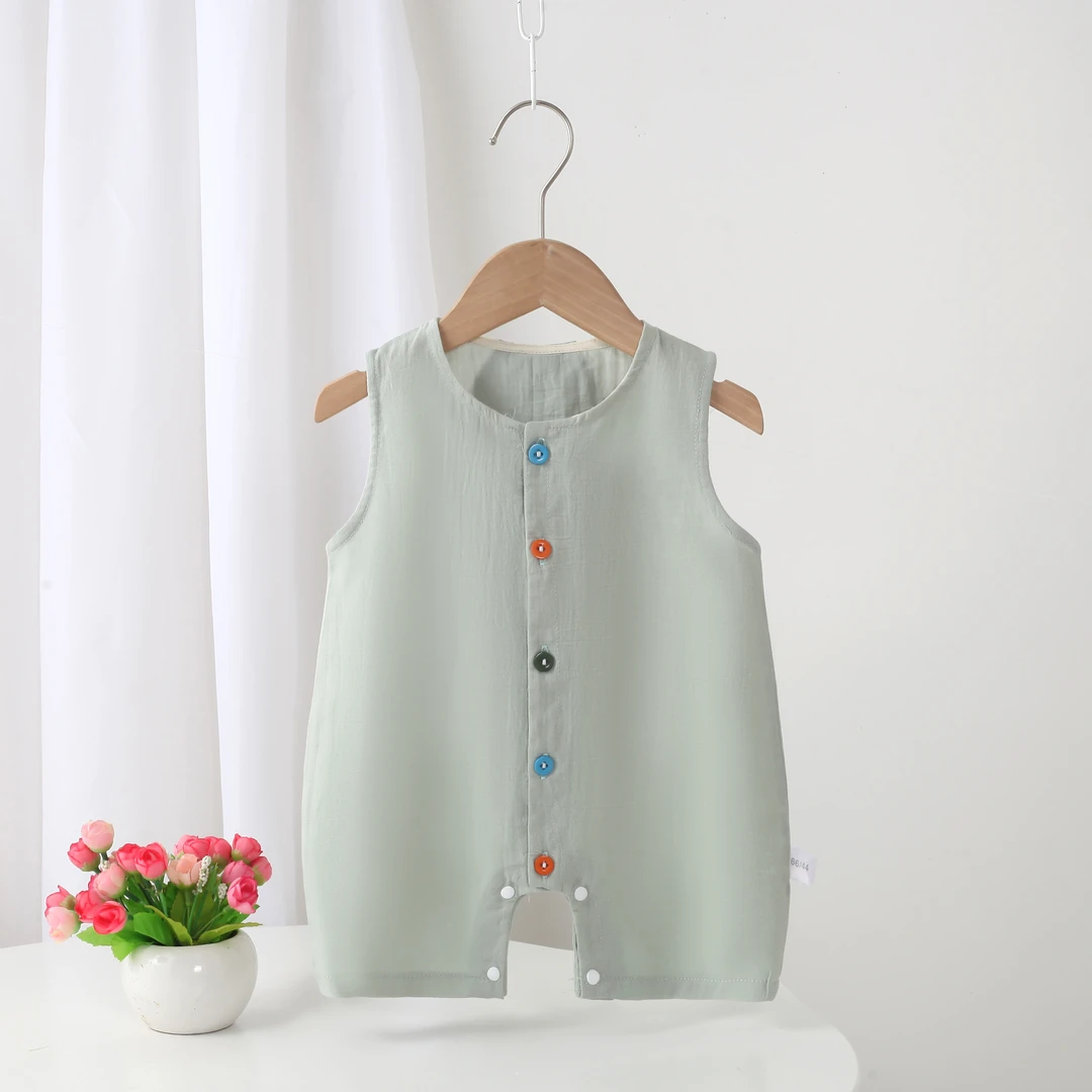 婴儿无袖连体衣夏季薄款男女宝宝宽松纯棉背心式哈衣婴童爬服睡衣