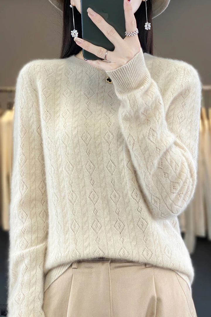 ZHANGLIXI 秋冬百搭设计师款100%纯毛一线成衣绞花镂空DMRD156