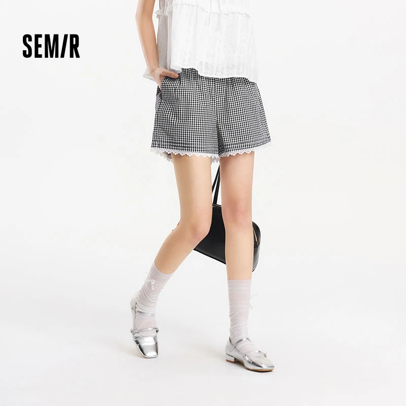 森马休闲裤女宽松松紧腰气质温柔2025新款夏季甜美风蕾丝花边短裤