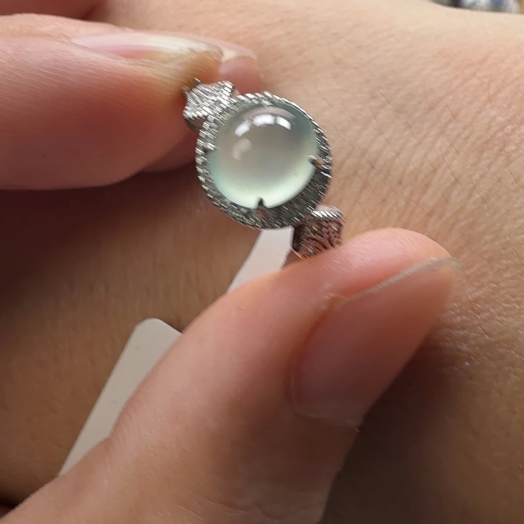 翡翠银S925镶嵌戒指天然缅甸翡翠A货