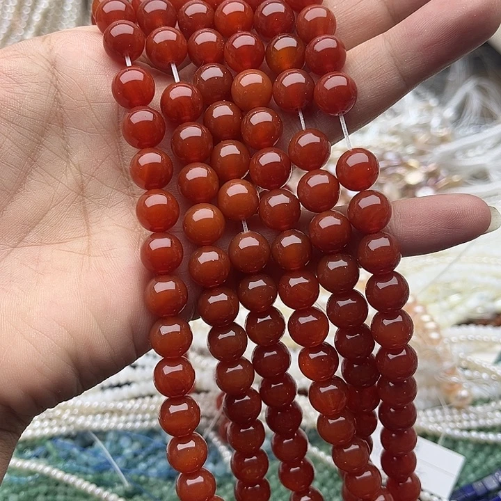 玛瑙/玉髓未镶嵌珠宝半成品一条10mm左右红玛瑙