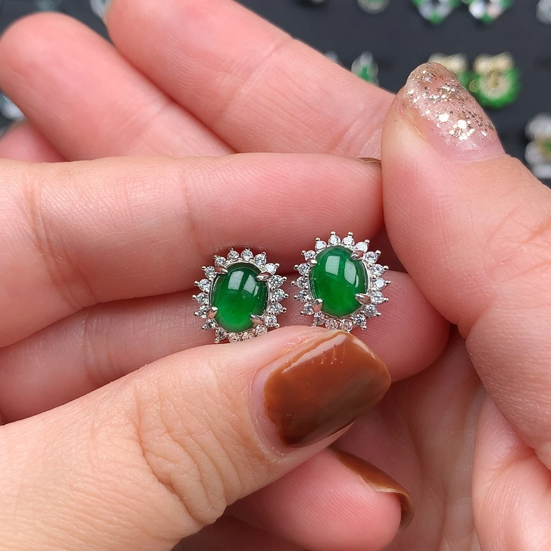 守***福翡翠银S925镶嵌耳饰