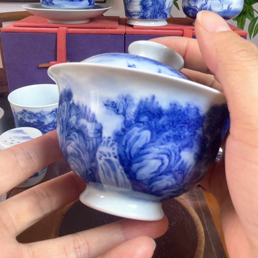 青花山水盖碗盖碗盖碗