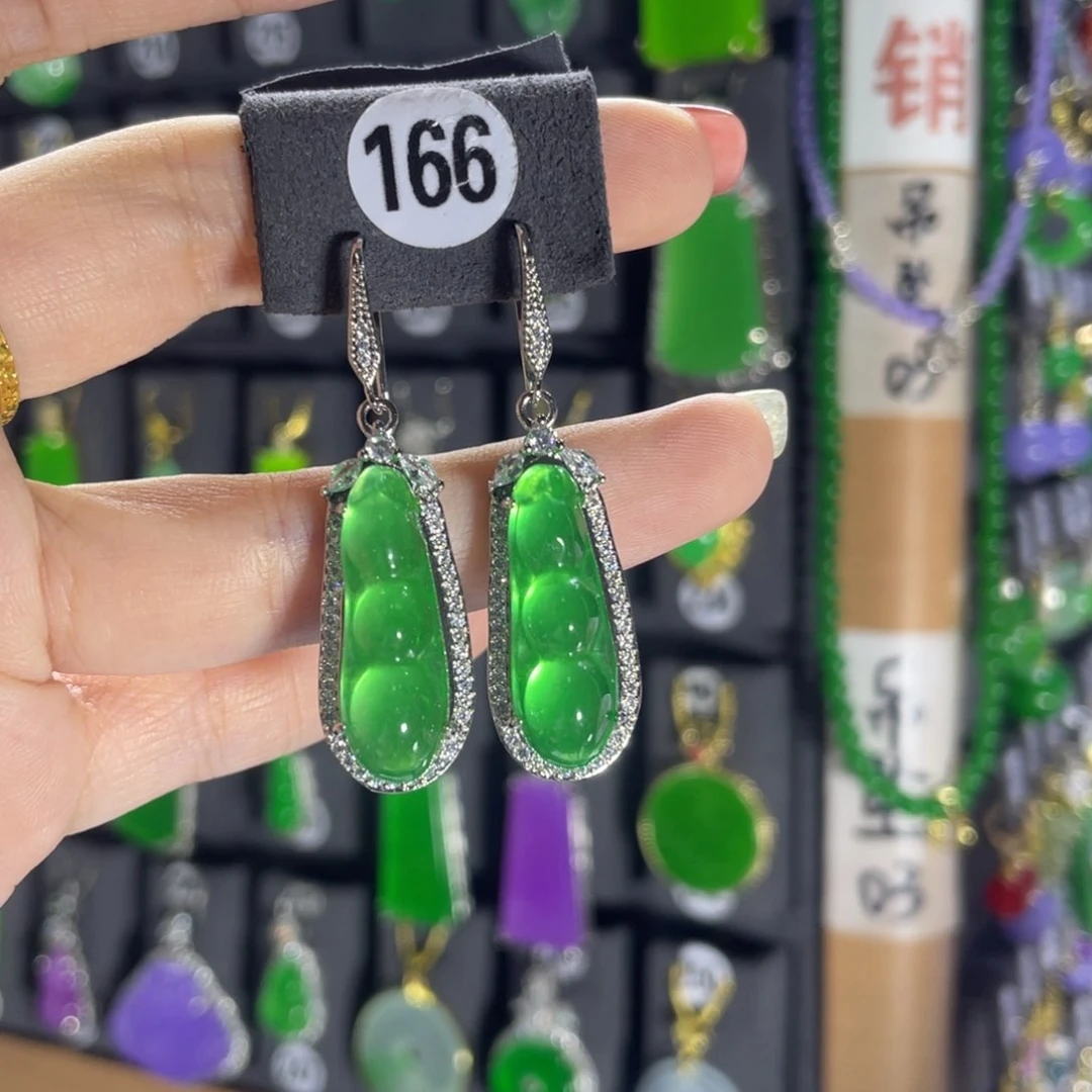 银S925镶嵌翡翠耳饰166