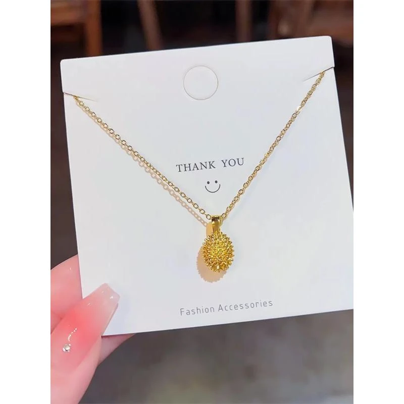 钛钢项链 钛钢项链 X019榴莲留恋吊坠银色时尚百搭小众简约气质