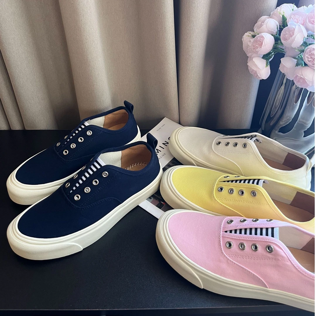 【孤品特价】马皮中底板  条纹拼色3CM跟高帆布鞋（7205-123）