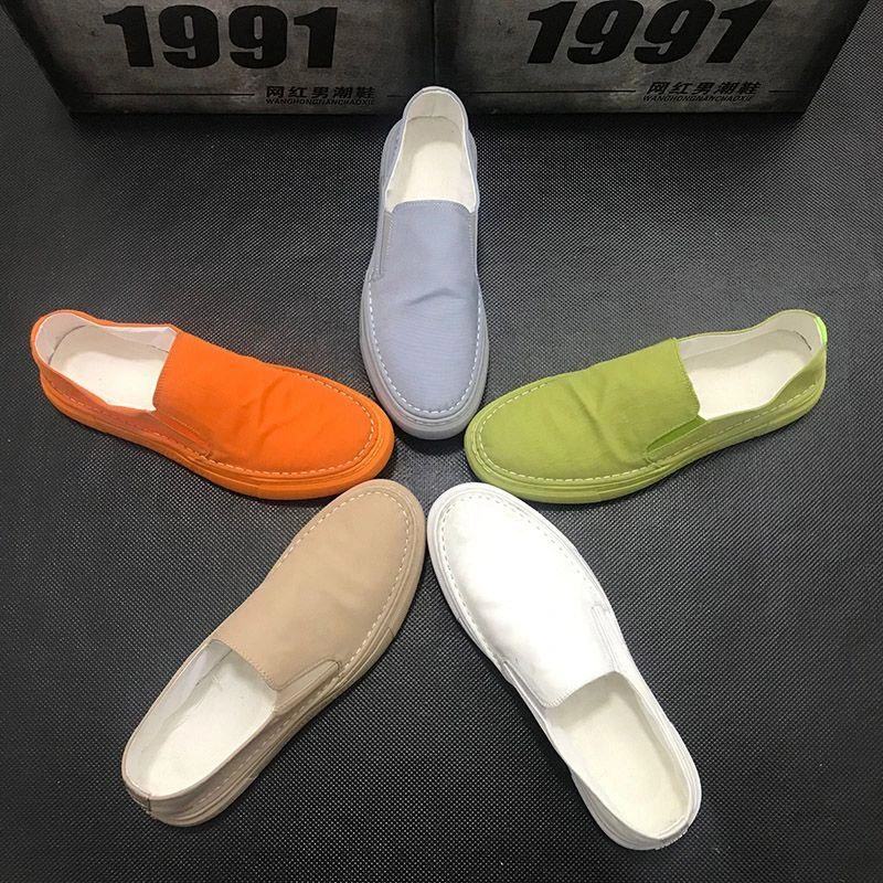 2025年时尚新款夏季男鞋低帮帆布懒人鞋韩版潮流一脚蹬透气休闲鞋