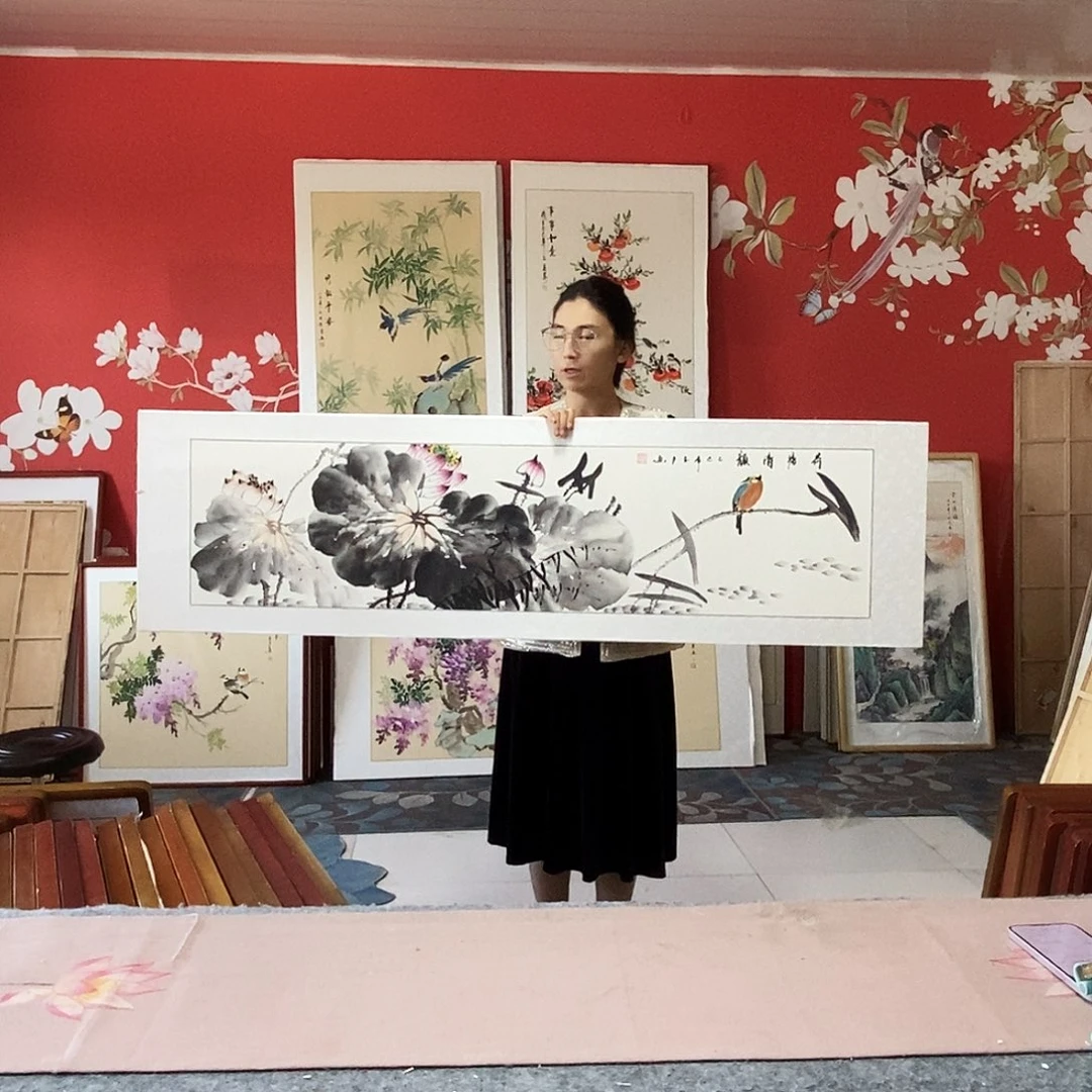 国画手写手绘带框包邮国画作品47✖️162