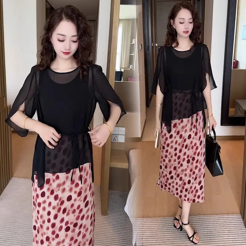 雪纺连衣裙女2025夏季新款洋气显瘦减龄防晒衫背心裙子气质两件套