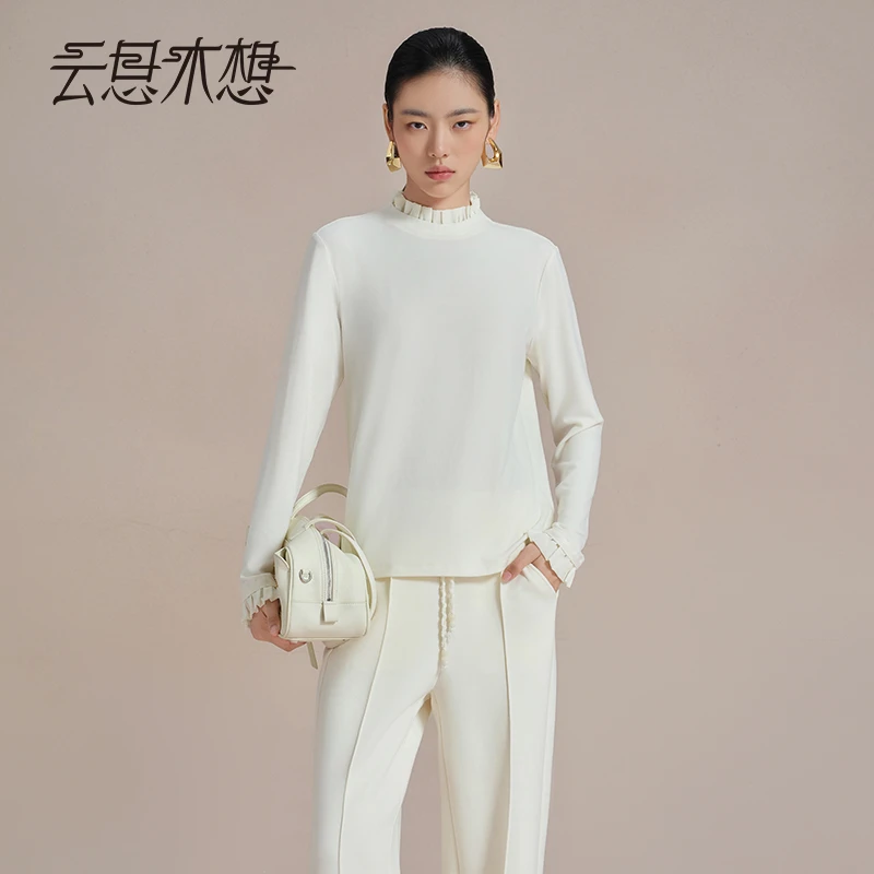 Ysimo-X云思木想 舒羽裁云 荷叶边领口袖口舒适百搭T恤13736