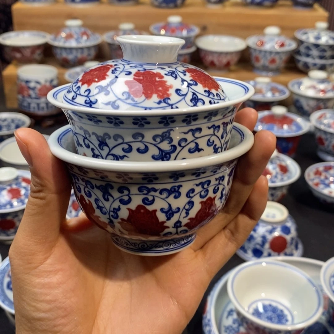 ?****?釉里红两件套釉里红盖碗