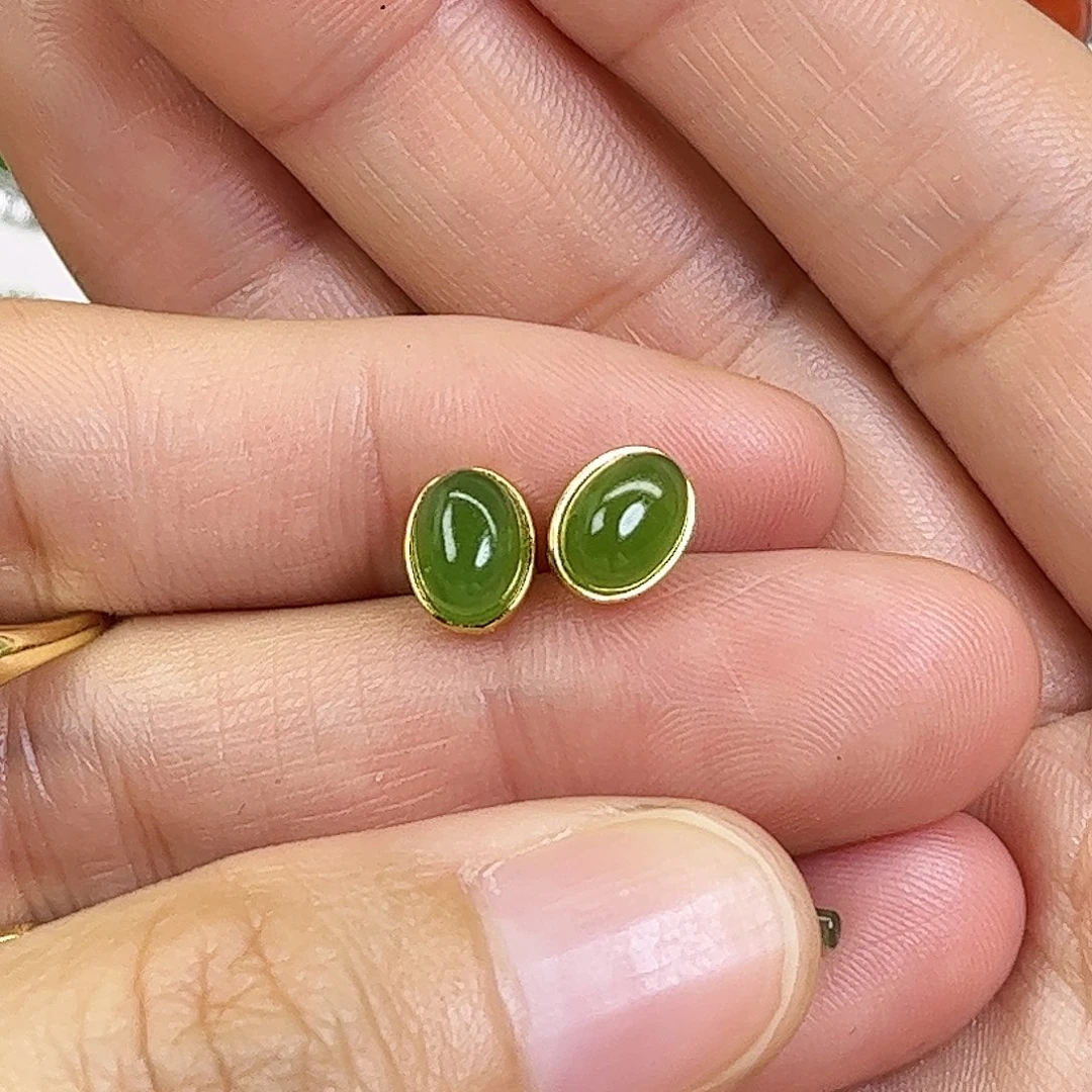 和田玉银S925镶嵌耳饰