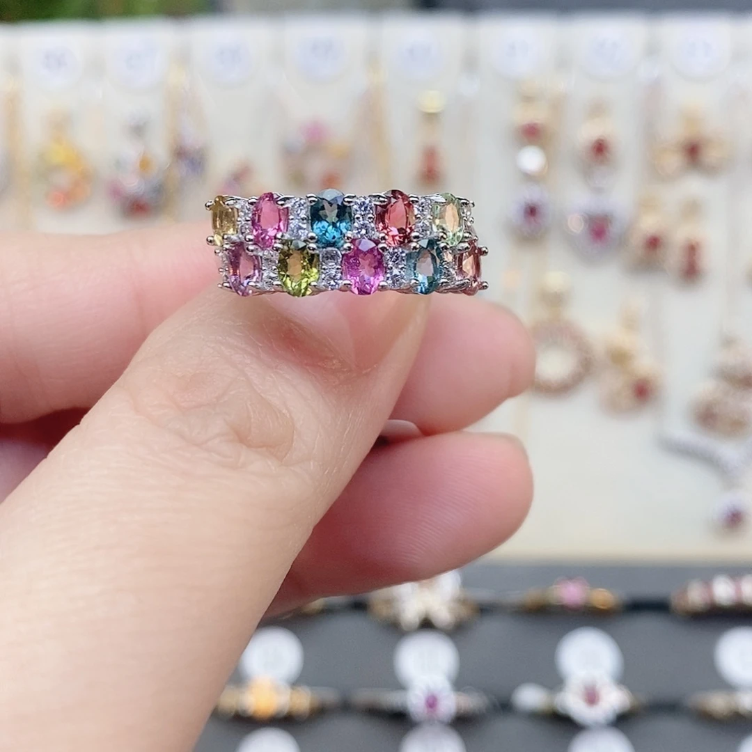 银S925镶嵌碧玺戒指