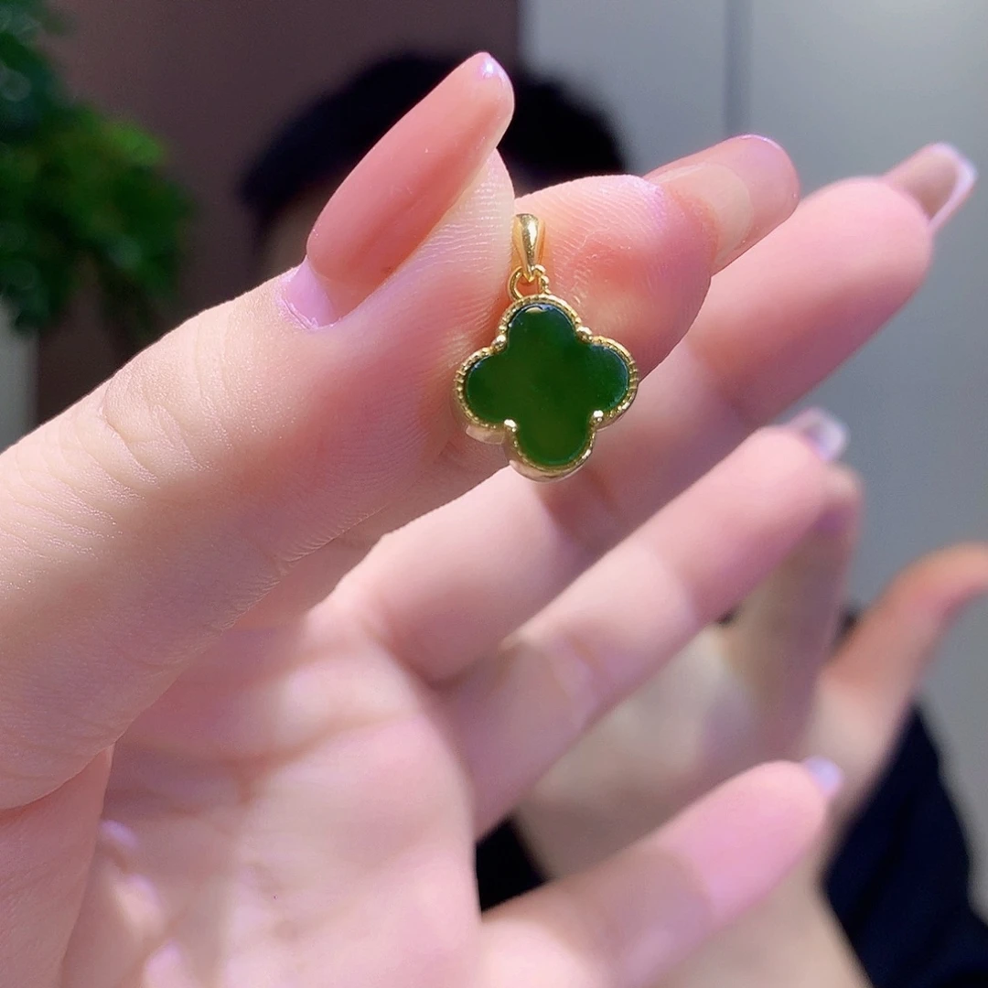 和田玉（碧玉）银S925镀金镶嵌颈饰