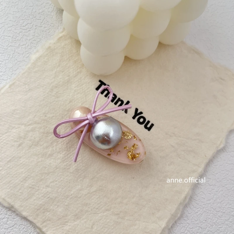 【F008】韩国树脂发夹 颜色随机单只珠珠蝴蝶结发夹