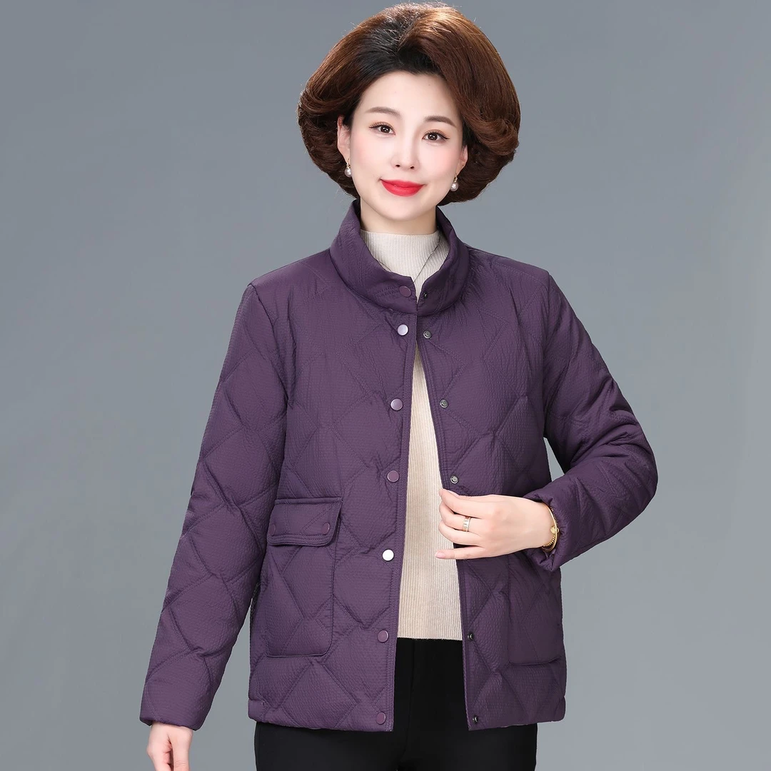 妈妈装薄款棉服短款立领大码冬装50岁时尚中老年女士轻薄棉衣外套