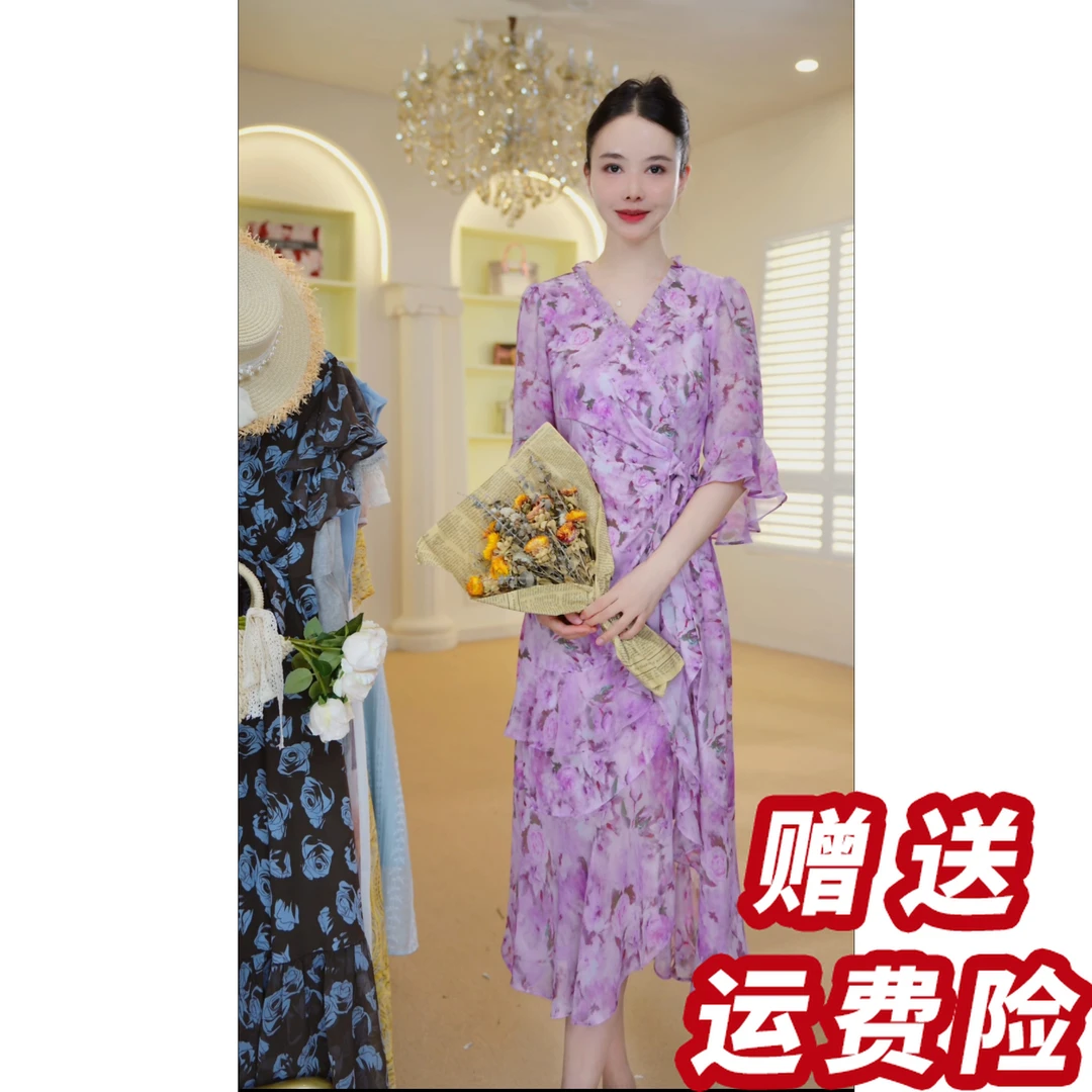 【赠送运费险】连衣裙女2025新款高级感洋气印花妈妈装裙子A5198