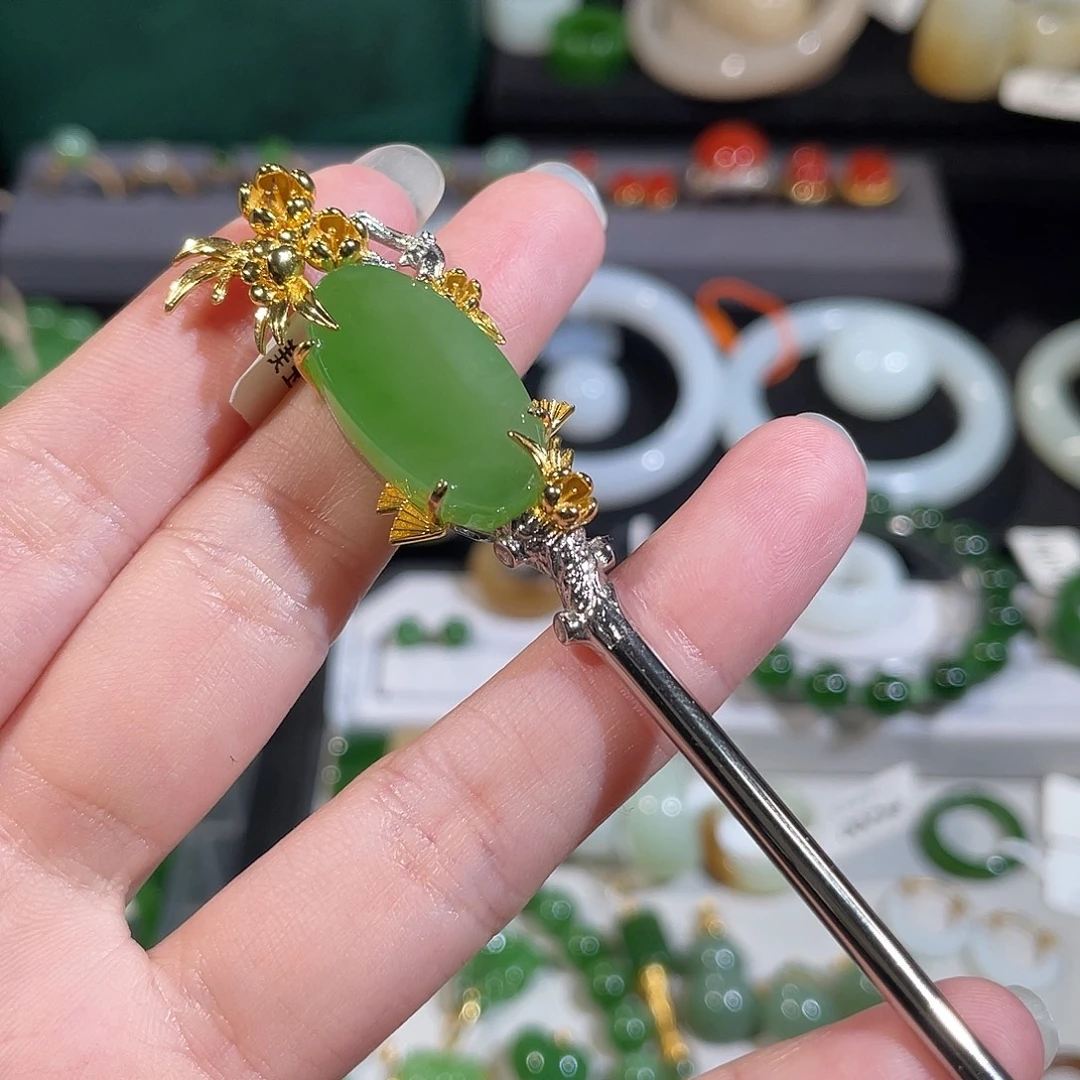 和田玉银S925镶嵌发饰